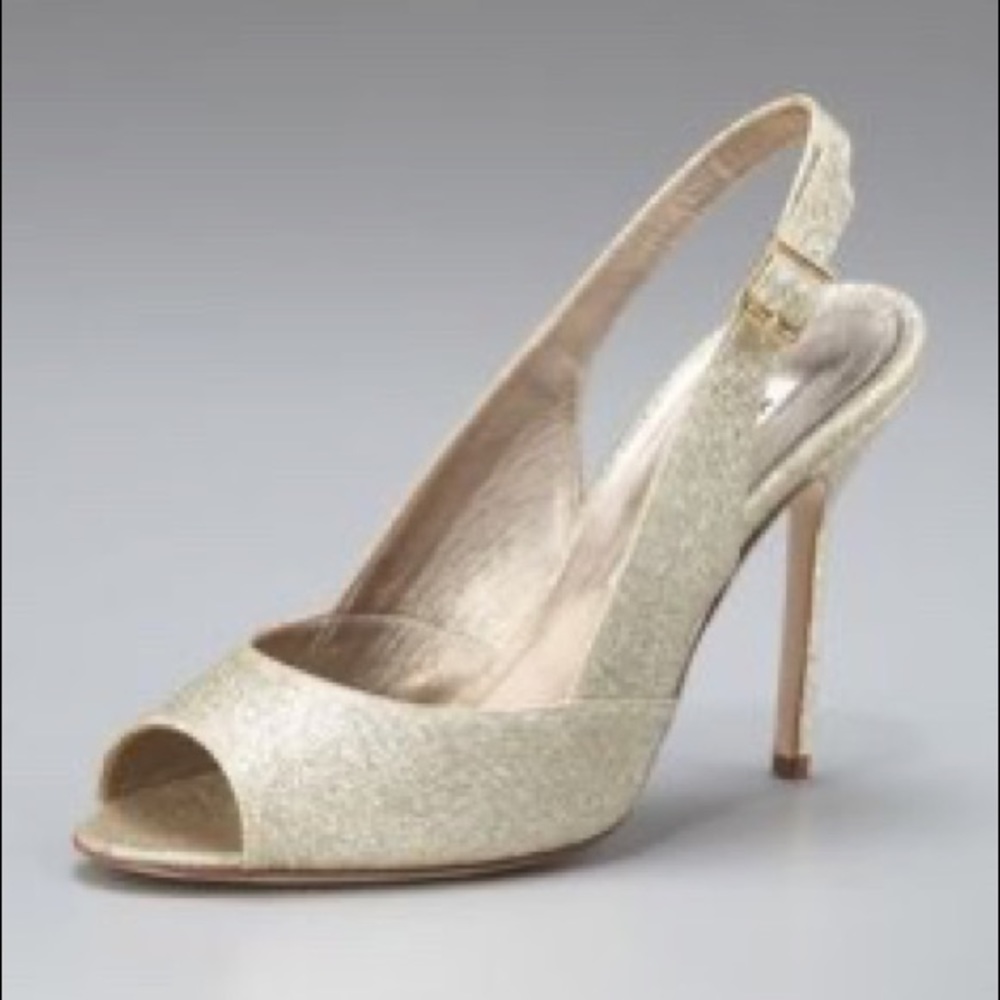 Manolo Blahnik sz 42 Gold Glitter Slingback Pumps